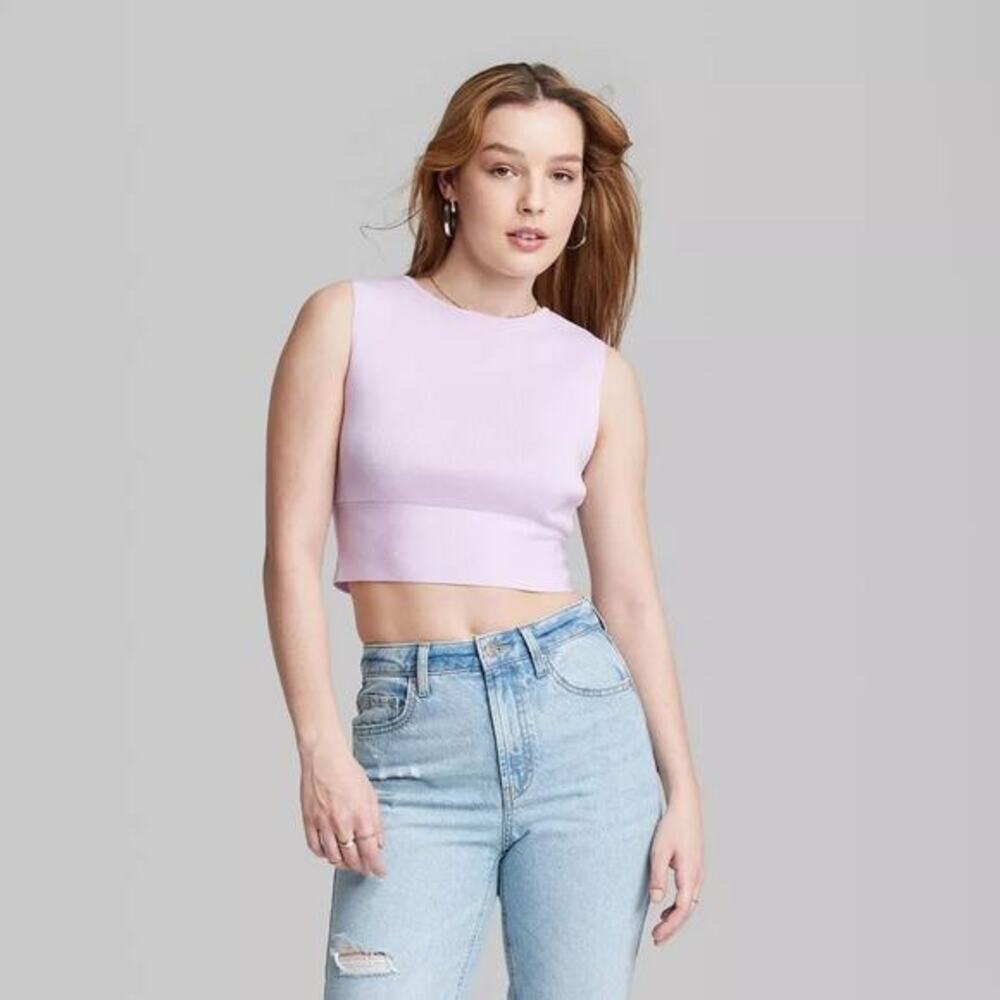 Wild Fable Lavender Sleeveless Knit Top Small Tie Back Crop Fitted Minimalist